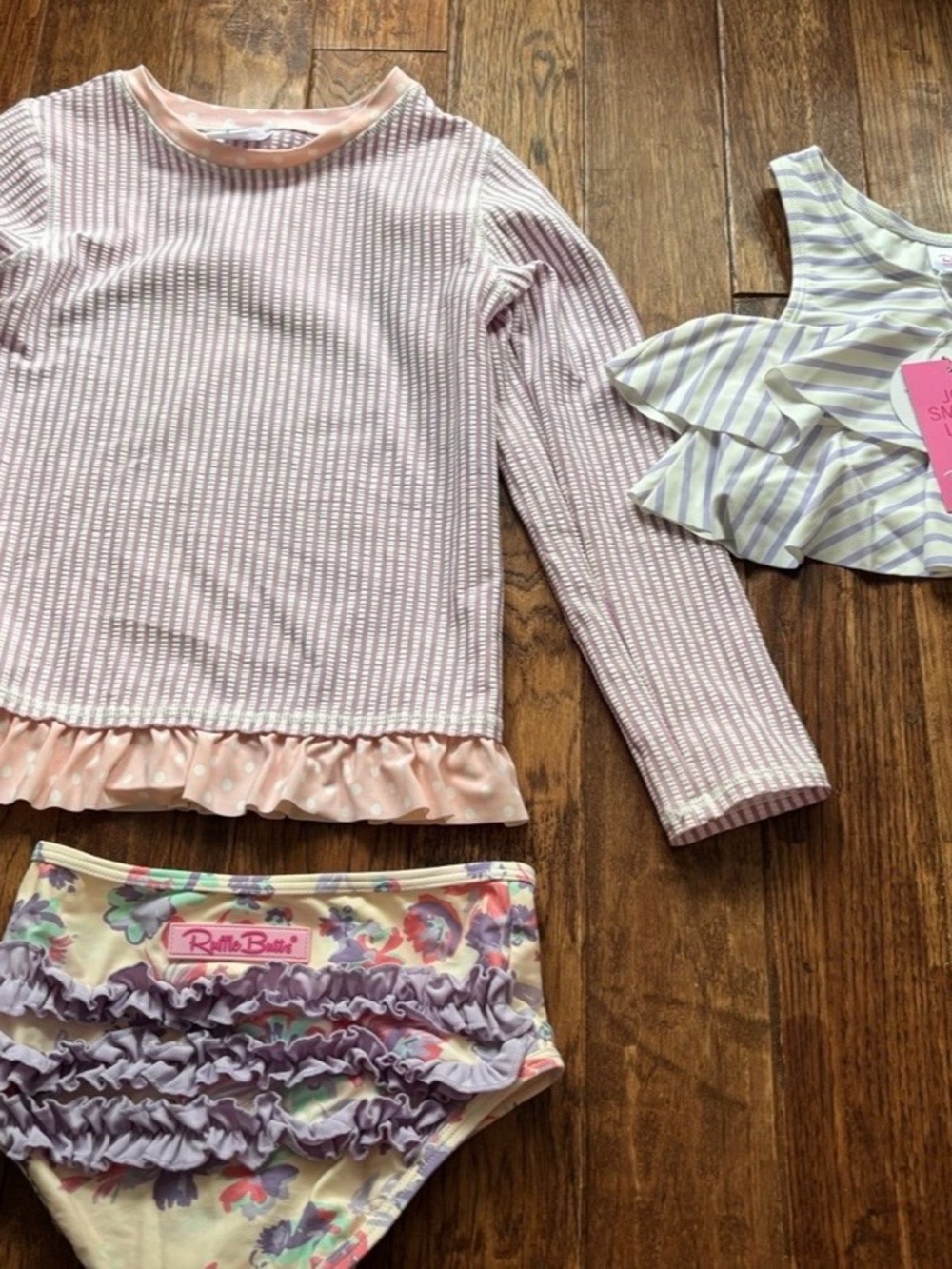 Rufflebutts Size 6 Two Piece Tankini Purple Stripe Swimsuit